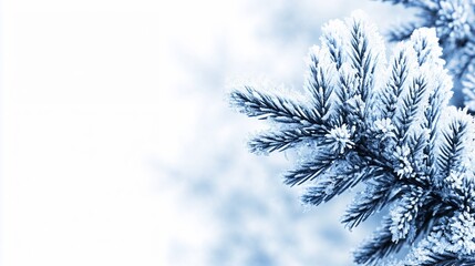 Frosty Pine Branches Covered with Snow &ndash; Winter Holiday Nature Backgroun