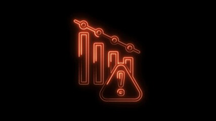 Neon illuminated graphic depicting declining market performance with caution warning - Powered by Adobe