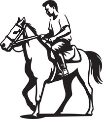 Man riding horse silhouette sketch, Cowboy horse riding black white vector