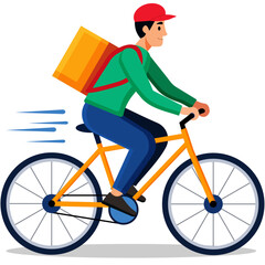Delivery man riding a bike delivering delicious fast food, a parcel or documentation, city delivery concept