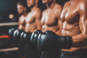 Close-up of Four Boxers Preparing for a Match in the Ring