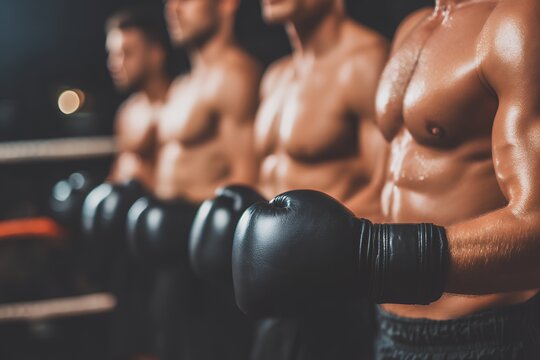 Close-up of Four Boxers Preparing for a Match in the Ring