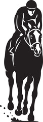Jockey and horse gallop black white style, Racing horse dynamic silhouette