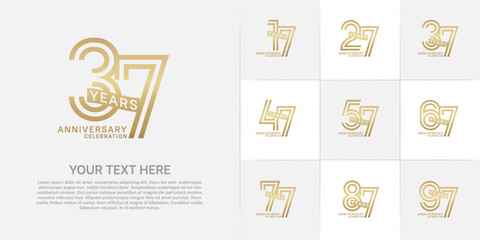 Anniversary logo type set with double line number. gold color with ribbon can be use special moment