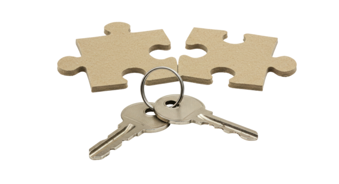 Isolated Keys and Puzzle Pieces Symbolizing Solutions