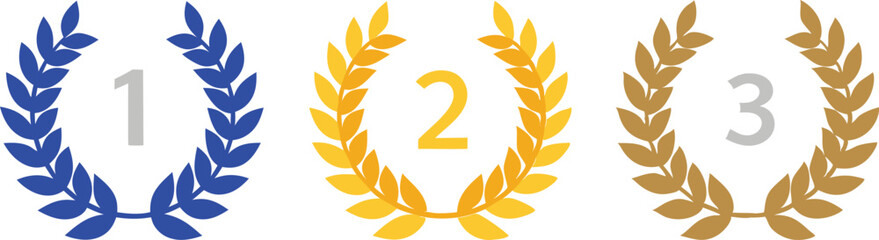Gold, silver, and bronze laurel frames. First, Second, and Third Place Prize Concept. Vector illustration.