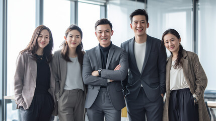 Modern Asian Business Team in a Bright Office.