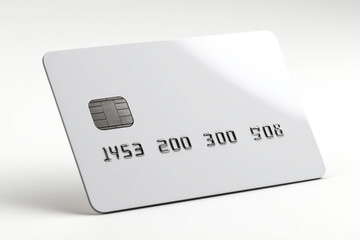 A close-up studio shot of a generic white credit card with a chip, displaying a random sequence of numbers, placed against a neutral background for clean presentation.