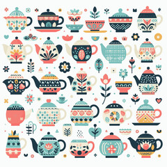 Traditional colourful tea cup set vactor