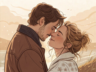 Kiss of a couple in love. man kisses a girl