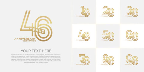 Anniversary logo type set with double line number. gold color with ribbon can be use special moment