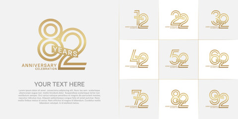 Anniversary logo type set with double line number. gold color with ribbon can be use special moment