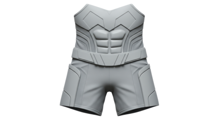 Isolated Gray Futuristic Armor Vest and Shorts Outfit
