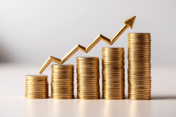 Stacked golden coins depicting business growth and financial success over time, creating a visual representation of increasing wealth and profitable ventures.