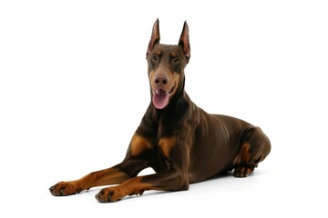 Ravishing adorable doberman dog portrait on white isolated background isolated, white background