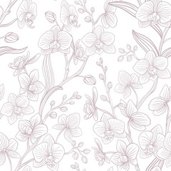 Seamless pattern with orchid, vector illustration. Perfect for background greeting cards and invitations for wedding, birthday, Valentine's Day, Mother's Day.