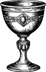 precious antique goblet sketch engraving vector illustration. T-shirt apparel print design. Scratch board imitation. Black and white hand drawn image.