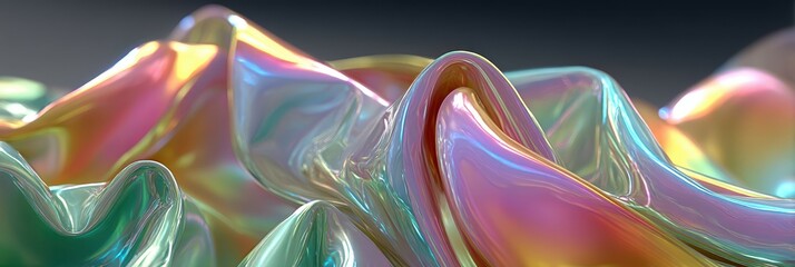 Conceptual abstract composition of colorful fluid shapes created with light reflections and soft curves during a digital rendering process