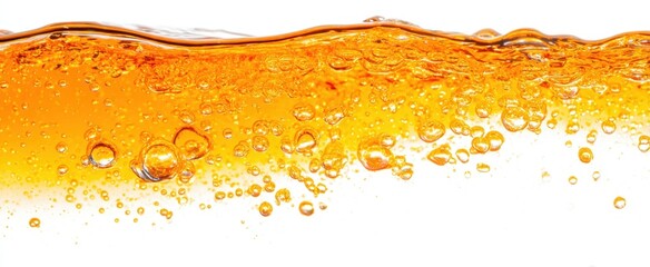 The vibrant bubbles dancing in a glass of refreshing amber beverage.