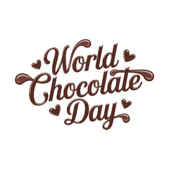 World Chocolate Day Typography Vector – Sweet Chocolate Lettering with Heart Decorations