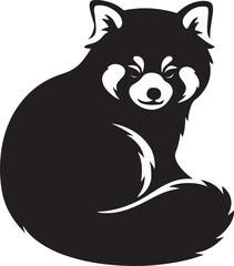 Red panda resting pose silhouette, Sleepy animal black white vector art