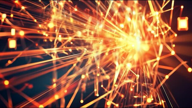Golden Spark Nexus: A dazzling explosion of golden light radiates outwards, showcasing interconnected lines of energy, illustrating the mesmerizing network and vibrant core