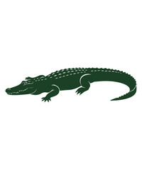 Dark Green Silhouette of a Crocodile in Profile View