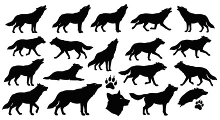 Fototapeta premium Silhouette set of wild and farm animals in black vector design