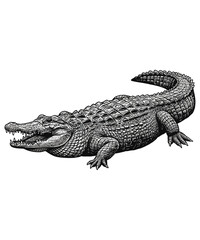 A detailed hand-drawn illustration of a powerful alligator, showcasing its textured scales and sharp teeth.