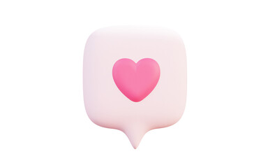 3D square message bubble with pink heart for love chat, romantic communication, and social media emoji design