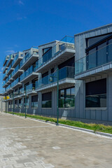Obraz premium Modern Waterfront Residential Architecture at Bryggepromenaden in Fredrikstad, Norway