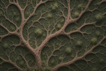 Organic fractal-like pattern resembling tree branches or human lungs on a green background. Nature, biology, and abstract art in harmony.