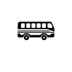 black and white electric bus icon on transparent background