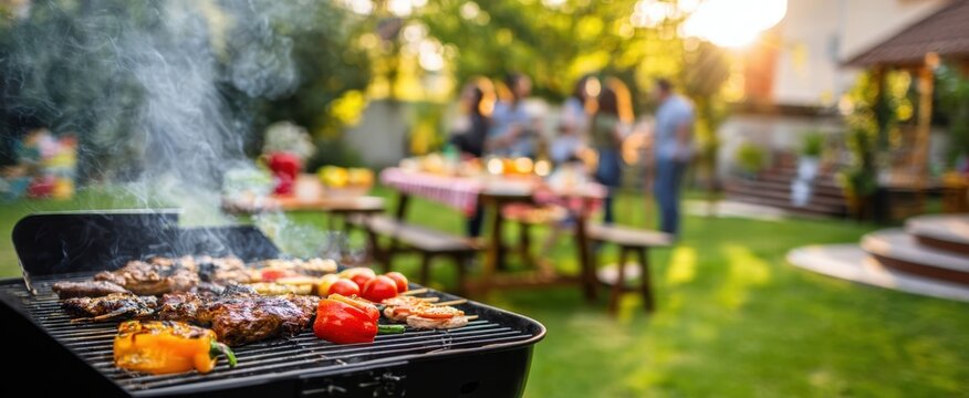 The sizzling barbecue brings friends together for a delightful summer feast.