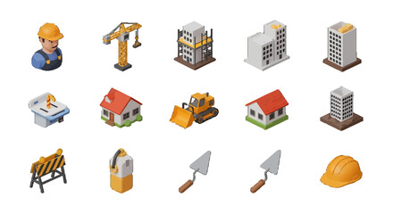 Colorful 3D Construction vector icons sets Set for Design Projects