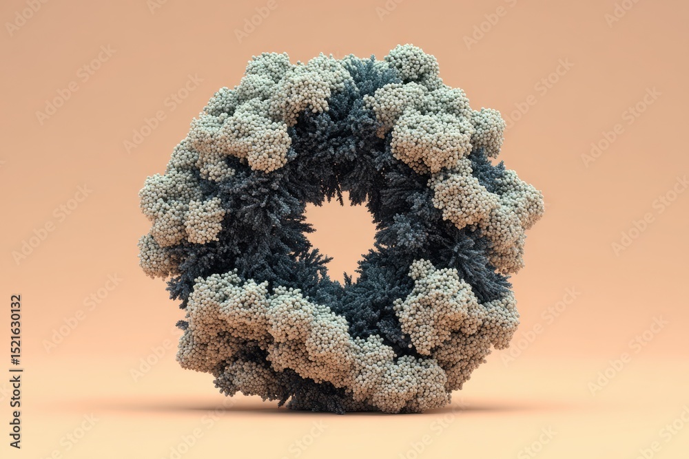 Fototapete an intricate, textured wreath of dark blue foliage and clusters of tiny, pearl-like spheres, set aga
