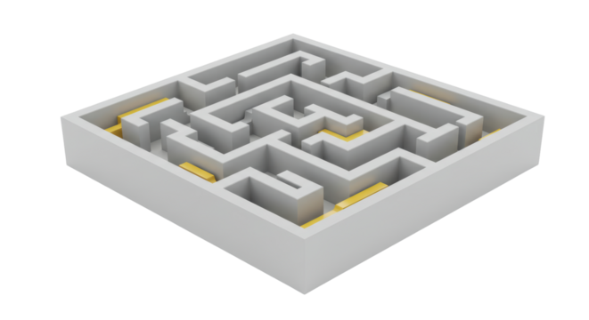 Isolated Isometric White Maze Puzzle with Hints