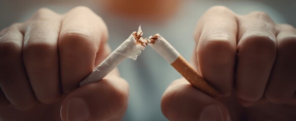 The powerful moment of breaking a cigarette symbolizes the decision to quit smoking.