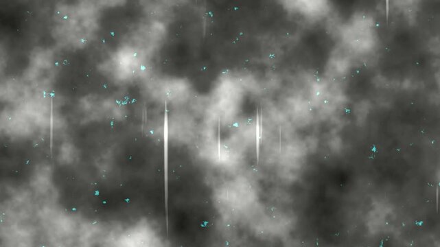 Neon black and sky sparkling dust mist flow on dark abstract background shot on RED Cinema camera.