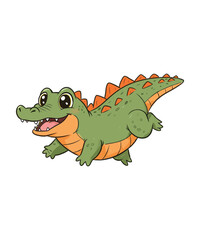 A cute cartoon crocodile is swimming happily