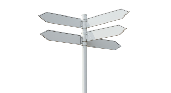 Isolated Blank White Directional Signpost Multiple Arrows
