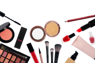 Makeup Products and Brushes on transparent background png