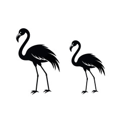 Elegant Black Flamingo Bird Silhouette Set