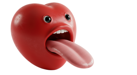 Isolated Cartoon Heart with Open Mouth and Tongue