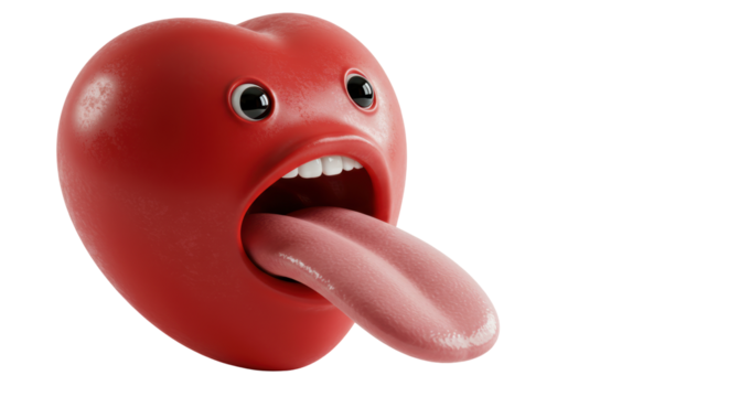 Isolated Cartoon Heart with Open Mouth and Tongue