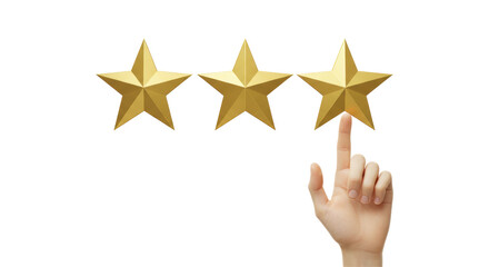 Isolated Hand Pointing to Three Golden Rating Stars