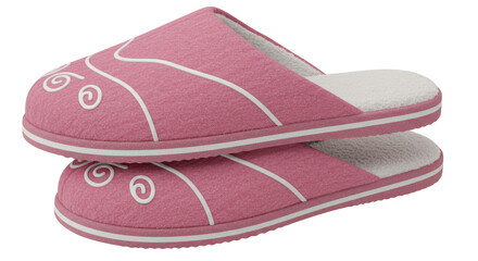 Isolated Pair of Pink Plush House Slippers