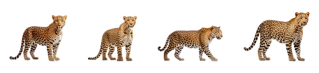 Obraz premium A collection of leopards in side view isolated on a transparent background