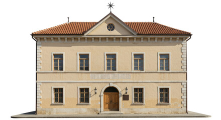 Isolated Old Historical Building Facade with Tile Roof