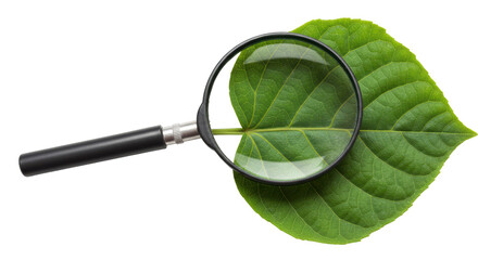 Isolated Magnifying Glass Examining Green Leaf Veins